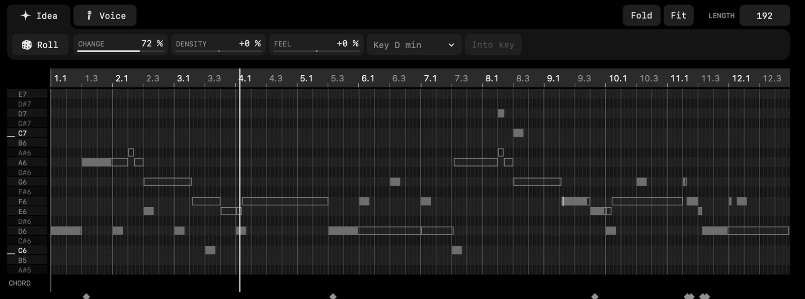 The Idea panel over the piano roll, with new notes drawn over the original