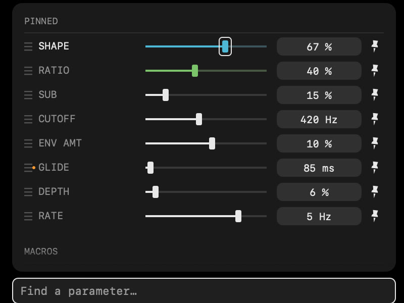 Find a parameter open on the sound panel, with the pinned controls on top